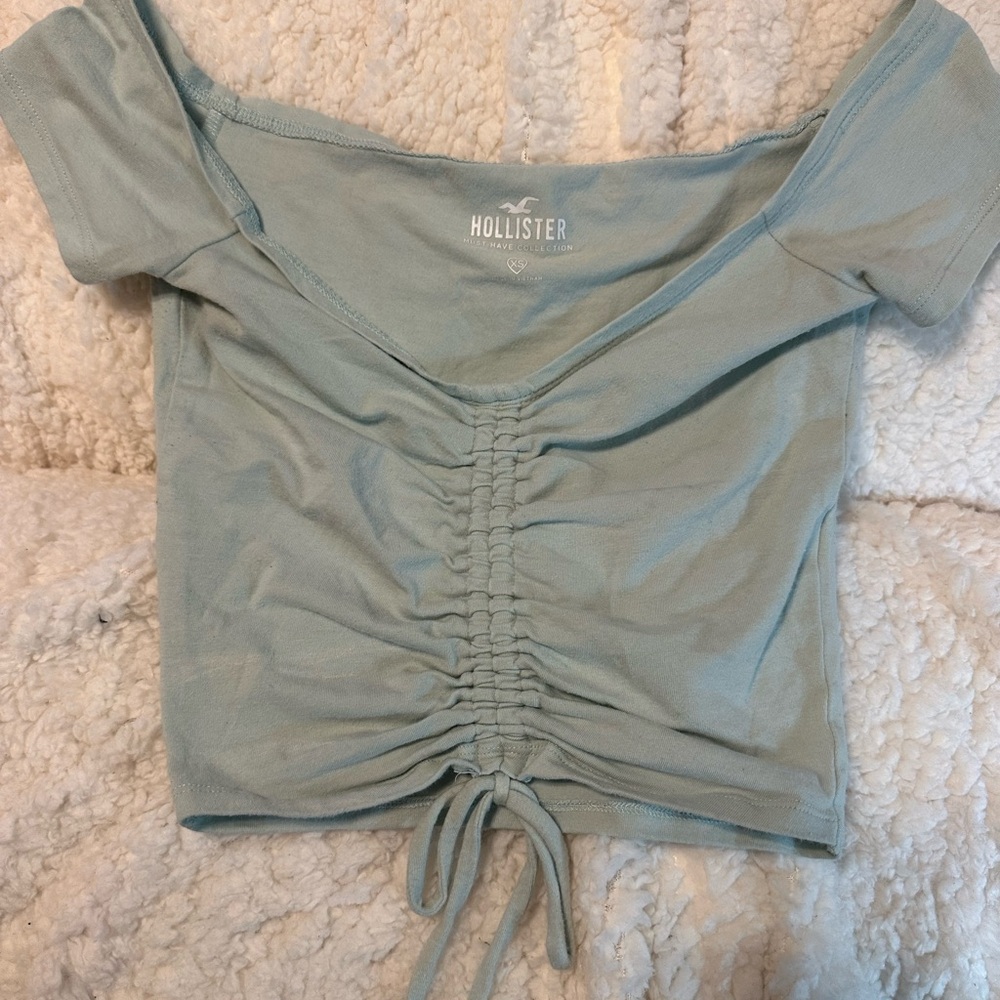 Hollister Women's Sky Blue Ruched Crop Top